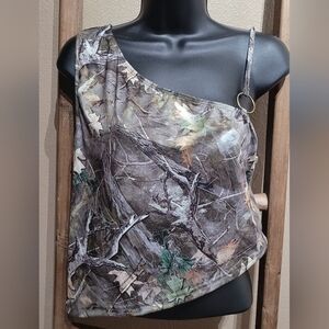 Camouflage One-Shoulder Top